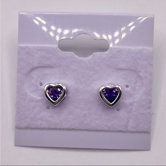 Swarovski Elements Jewelry - Amethyst Purple Heart Stud Earrings Made w Swarovski Crystals Silver Overlay New
